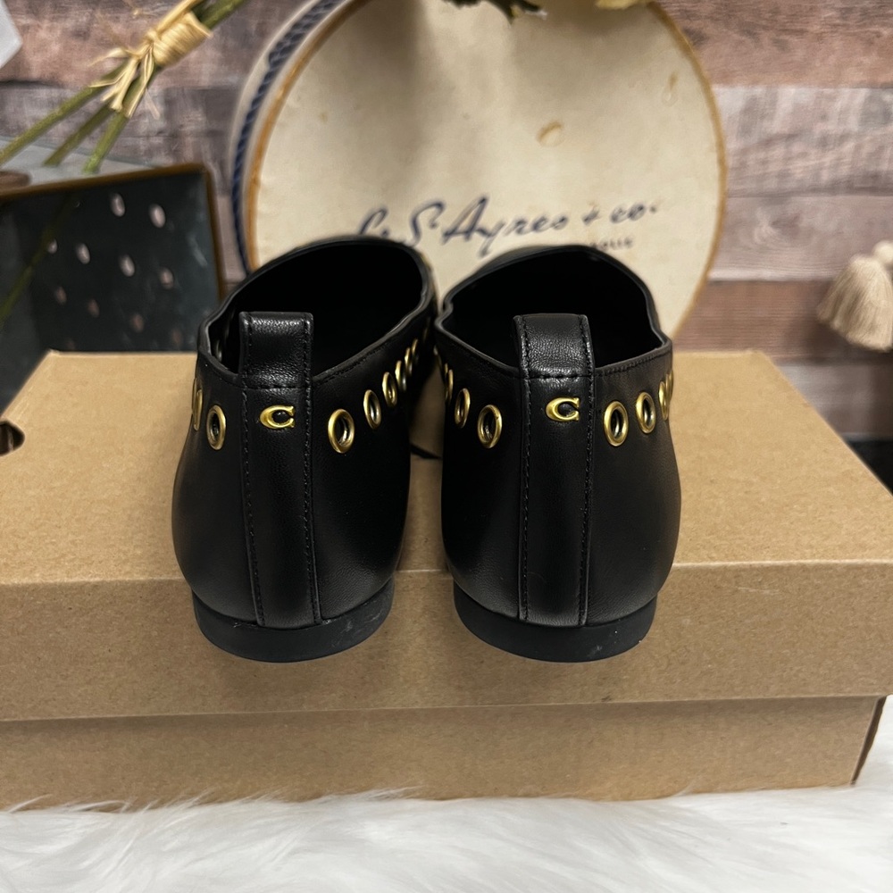 Coach Black Leather Grommet Detail Ballet Flats - Picture 3 of 5